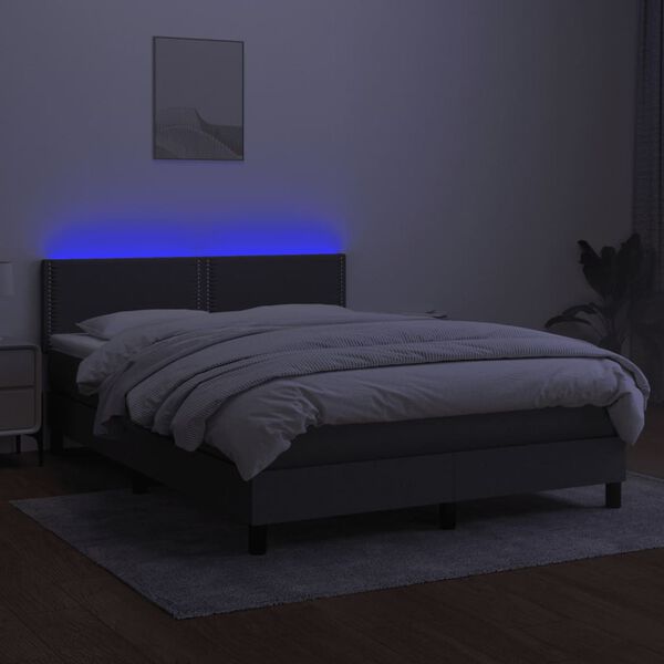 vidaXL Box spring postel s matrac&iacute; a LED tmavě &scaron;ed&aacute; 140x190 cm textil