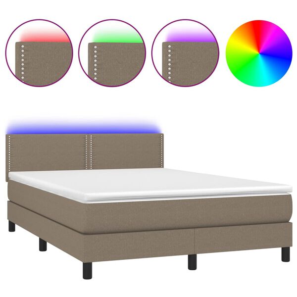 vidaXL Box spring postel s matrac&iacute; a LED taupe 140x200 cm textil