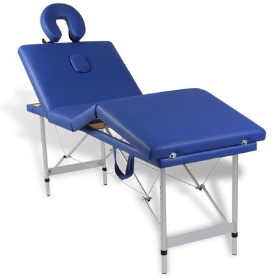 Modrý skládací masážní stůl se 4 zónami a hliníkový rám
