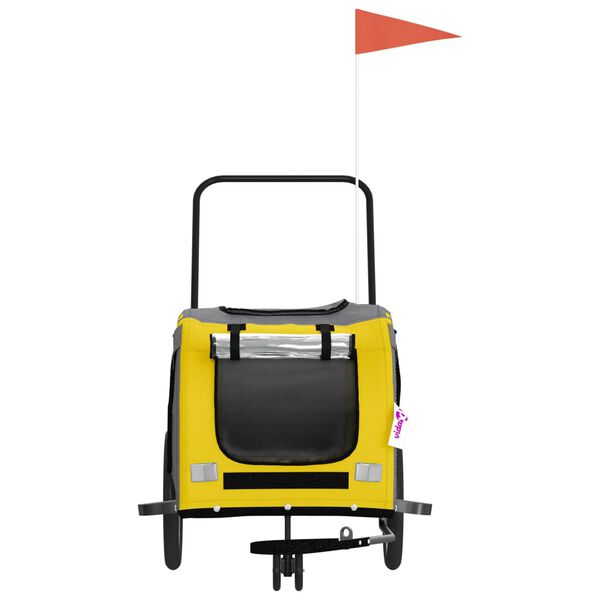 vidaXL Vozík za kolo pro psa žlutý a šedý oxfordská tkanina a železo