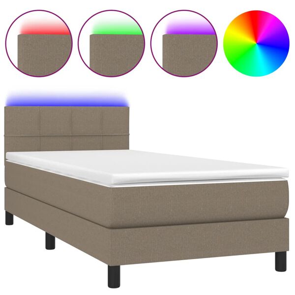 vidaXL Box spring postel s matrac&iacute; a LED taupe 100x200 cm textil