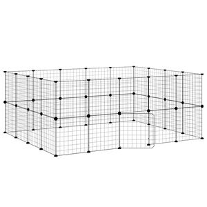 vidaXL 36panelov&aacute; ohr&aacute;dka pro zv&iacute;řata s dv&iacute;řky čern&aacute; 35 x 35 cm ocel
