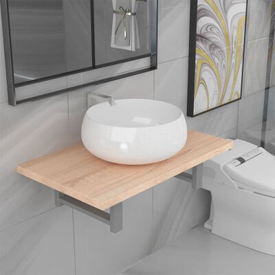 vidaXL 2dílný set koupelnového nábytku keramika dub
