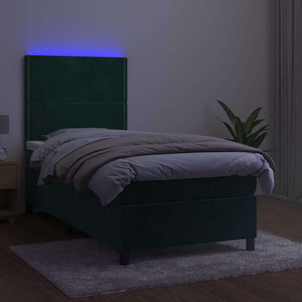 vidaXL Box spring postel s matrac&iacute; a LED tmavě zelen&aacute; 90x190 cm samet