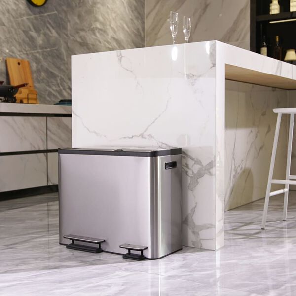 EKO Pedálový odpadkový koš EcoCasa 3x 15 l matně stříbrný