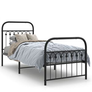 vidaXL Kovov&yacute; r&aacute;m postele s hlavov&yacute;m a nožn&iacute;m čelem čern&yacute; 75 x 190 cm