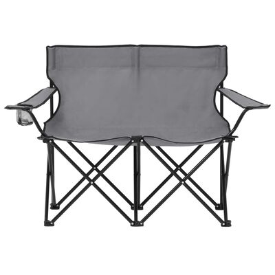 vidaXL 2místná skládací kempingová sedačka ocel a textil šedé
