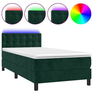 vidaXL Box spring postel s matrac&iacute; a LED tmavě zelen&aacute; 80x200 cm samet