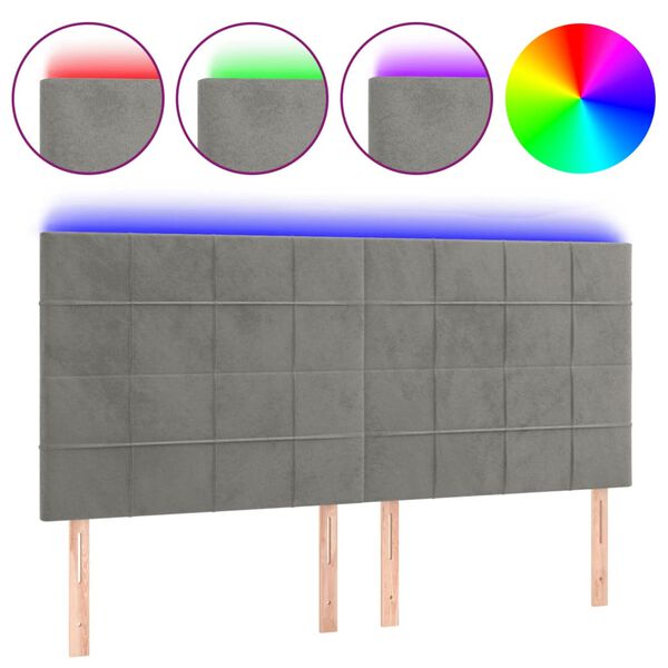 vidaXL Čelo postele s LED světle &scaron;ed&eacute; 200x5x118/128 cm samet
