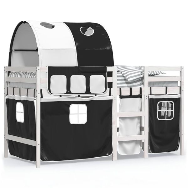 vidaXL Dětsk&aacute; patrov&aacute; postel s tunelem b&iacute;l&aacute; a čern&aacute; 80x200 cm borovice