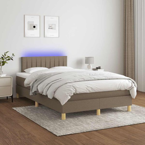 vidaXL Box spring postel s matrac&iacute; a LED taupe 120x190 cm textil