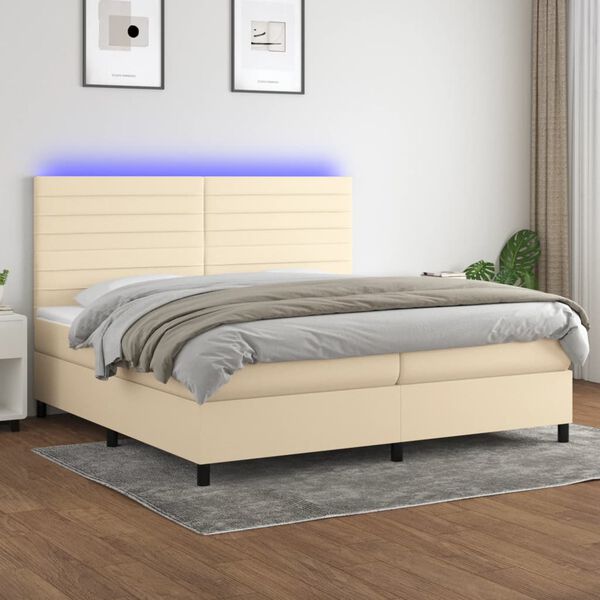 vidaXL Box spring postel s matrac&iacute; a LED kr&eacute;mov&aacute; 200x200 cm textil
