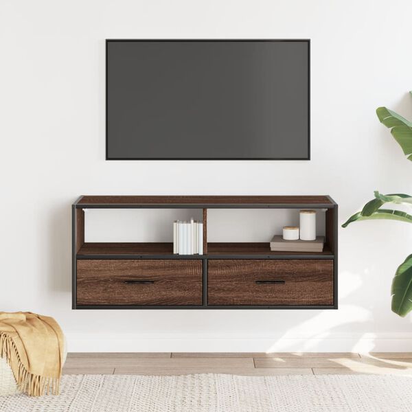 vidaXL TV skř&iacute;ňka hněd&yacute; dub 100 x 31 x 39,5 cm kompozitn&iacute; dřevo a kov