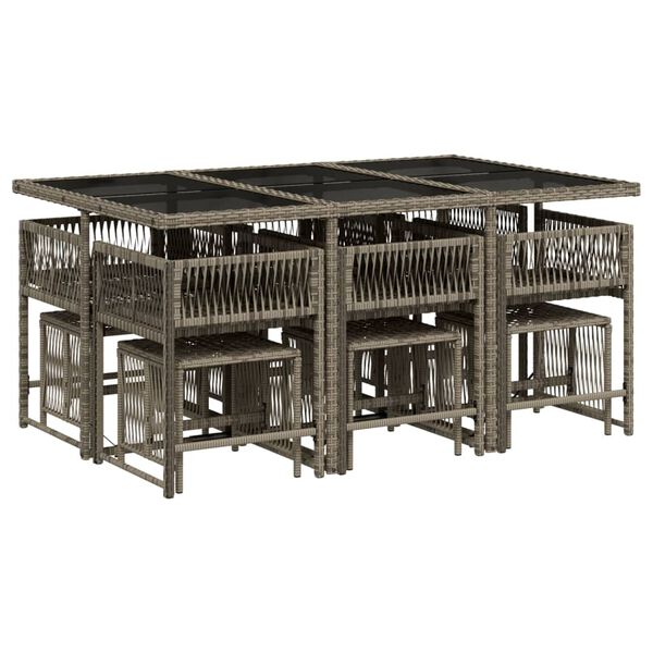 vidaXL 11d&iacute;ln&yacute; zahradn&iacute; j&iacute;deln&iacute; set s podu&scaron;kami &scaron;ed&yacute; polyratan