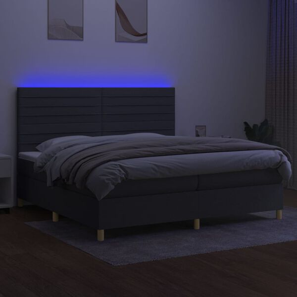 vidaXL Box spring postel s matrac&iacute; a LED tmavě &scaron;ed&aacute; 200x200 cm textil