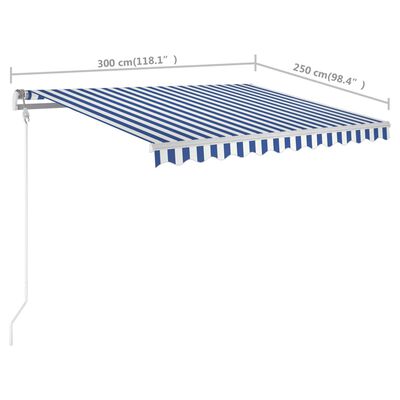 vidaXL Ručně zatahovací markýza se sloupky 3 x 2,5 m modrobílá