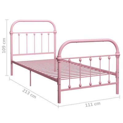 vidaXL Rám postele růžový kov 100 x 200 cm