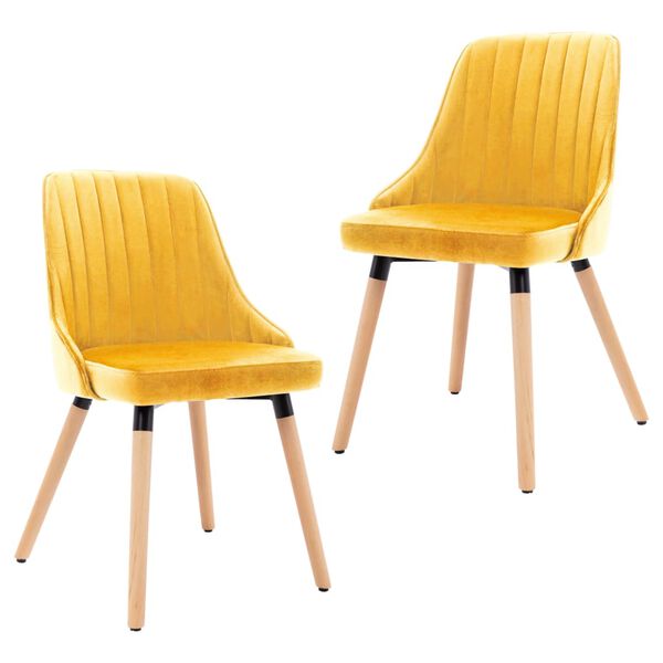 323059 vidaXL Dining Chairs 2 pcs Yellow Velvet