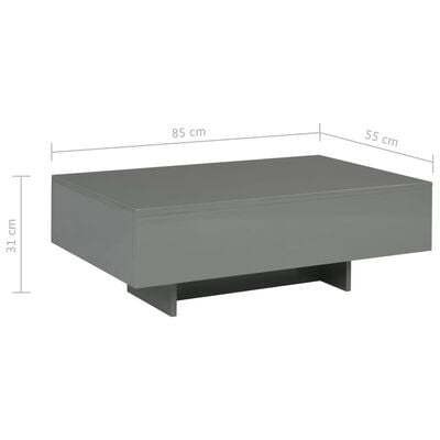 vidaXL Konferenční stolek šedý s vysokým leskem 85 x 55 x 31 cm MDF