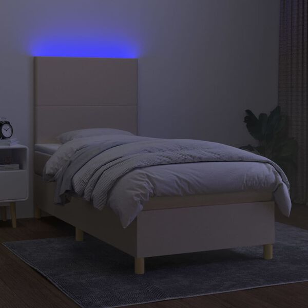 vidaXL Box spring postel s matrac&iacute; a LED kr&eacute;mov&aacute; 90x200 cm textil