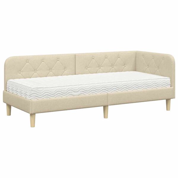 vidaXL Rohový rám postele s matrací s čelo Krémová 80 x 200 cm textil