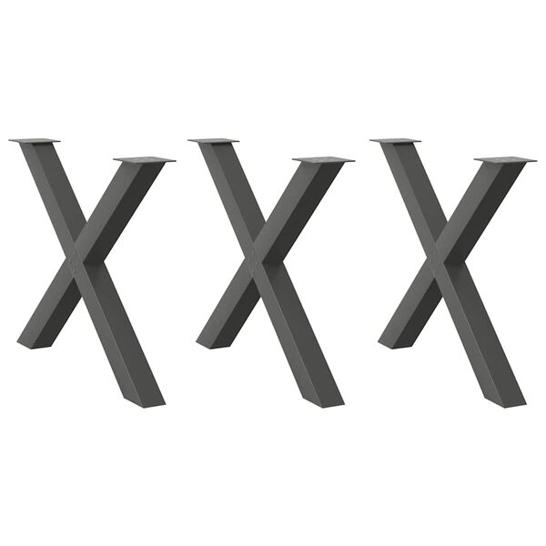 vidaXL Nohy k j&iacute;deln&iacute;mu stolu ve tvaru X, 3 ks, antracitov&eacute;, 90 x (72-73) cm, ocel
