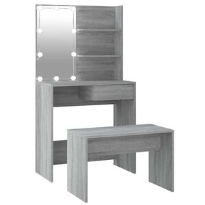 vidaXL Toaletn&iacute; stolek sada s LED &scaron;ed&yacute; sonoma kompozitn&iacute; dřevo