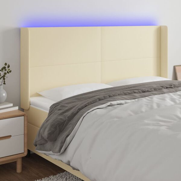 vidaXL Čelo postele s LED kr&eacute;mov&eacute; 183 x 16 x 118/128 cm uměl&aacute; kůže