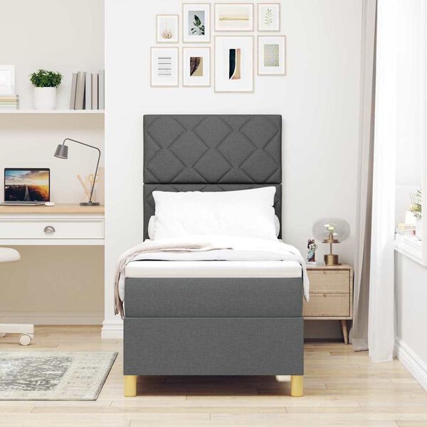 vidaXL LED box pružinov&aacute; postel s čelo Tmavě &scaron;ed&aacute; 80 x 200 cm textil