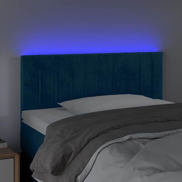vidaXL Čelo postele s LED tmavě modr&eacute; 80 x 5 x 78/88 cm samet