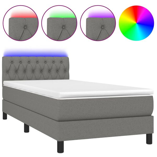 vidaXL Box spring postel s matrac&iacute; a LED tmavě &scaron;ed&aacute; 90x190 cm textil
