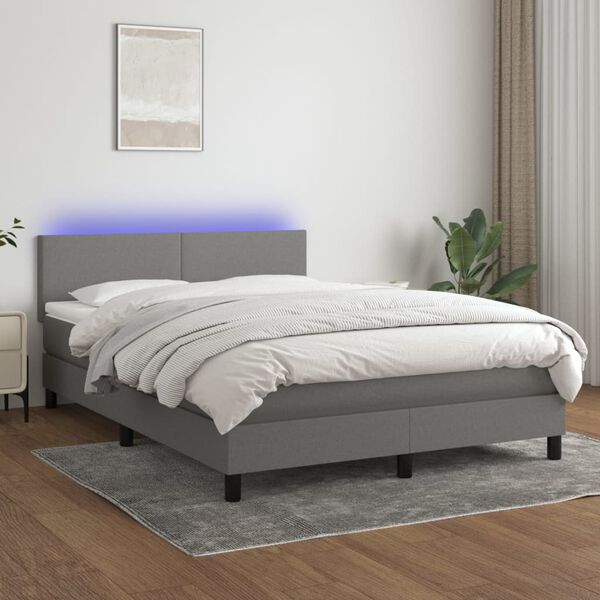 vidaXL Box spring postel s matrac&iacute; a LED tmavě &scaron;ed&aacute; 140x200 cm textil