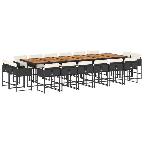 vidaXL 17d&iacute;ln&yacute; zahradn&iacute; j&iacute;deln&iacute; set s podu&scaron;kami čern&yacute; polyratan