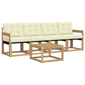 vidaXL Venkovn&iacute; pohovkov&aacute; souprava s pol&scaron;t&aacute;řem 5 pcs B&iacute;l&aacute; a kr&eacute;mov&aacute;