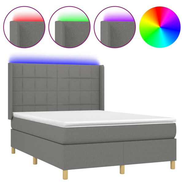 vidaXL Box spring postel s matrac&iacute; a LED tmavě &scaron;ed&aacute; 140x190 cm textil