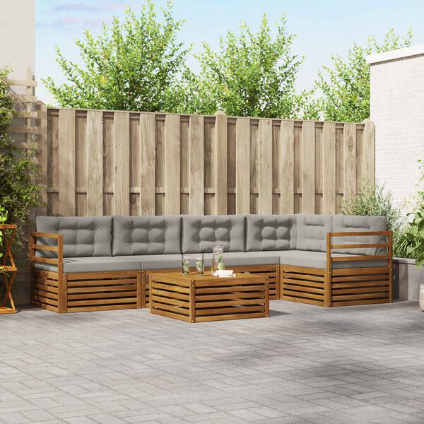 vidaXL Venkovn&iacute; pohovkov&aacute; souprava 6 pcs Př&iacute;rodn&iacute; a světle &scaron;ed&aacute;