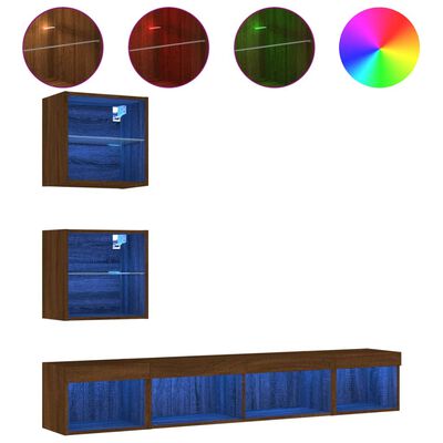 vidaXL 5dílná obývací stěna s LED hnědý dub kompozitní dřevo