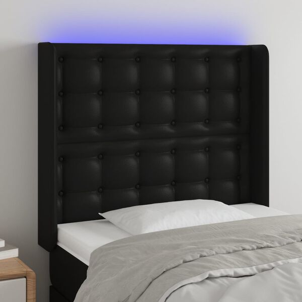 vidaXL Čelo postele s LED čern&eacute; 83 x 16 x 118/128 cm uměl&aacute; kůže