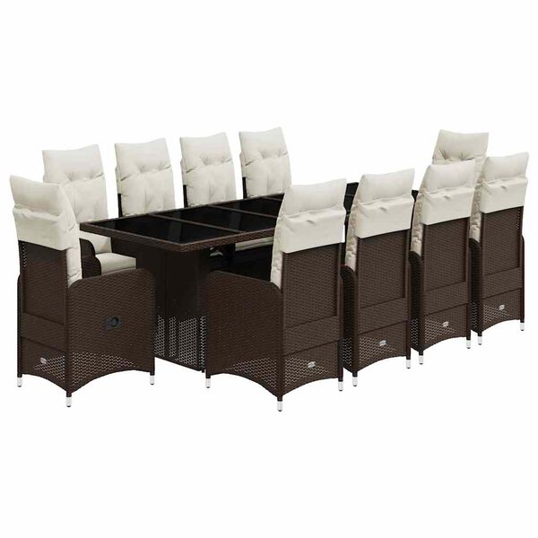 vidaXL 11d&iacute;ln&yacute; zahradn&iacute; bistro set s podu&scaron;kami hněd&yacute; polyratan