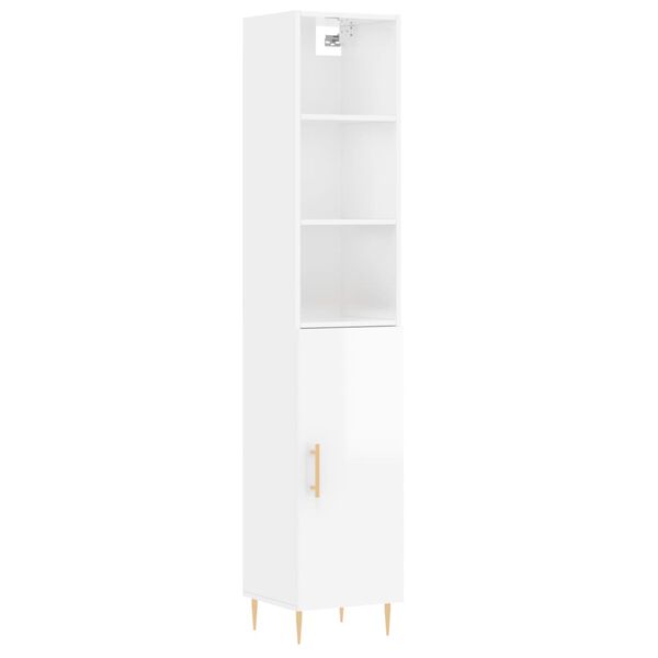 vidaXL Skř&iacute;ň highboard b&iacute;l&aacute; s vysok&yacute;m leskem 34,5x34x180 cm kompozit