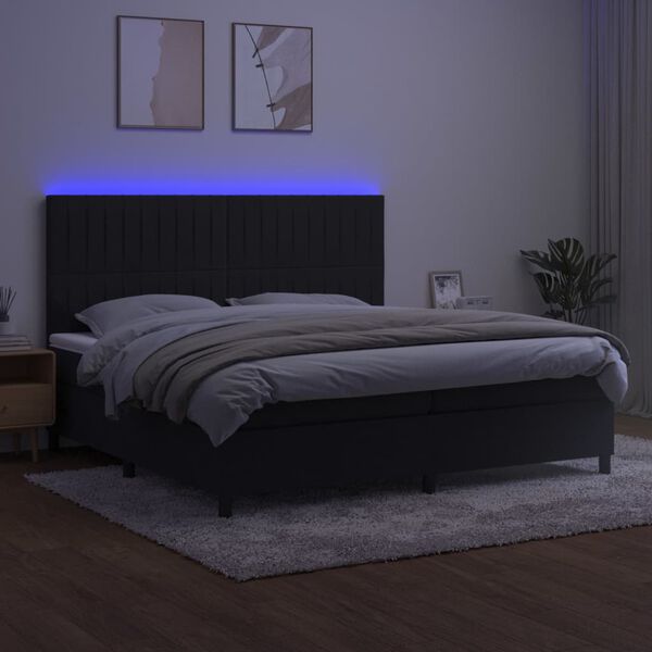 vidaXL Box spring postel s matrac&iacute; a LED čern&aacute; 200x200 cm samet