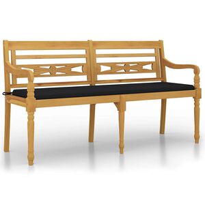 vidaXL Lavice Batavia s černou podu&scaron;kou 150 cm masivn&iacute; teakov&eacute; dřevo