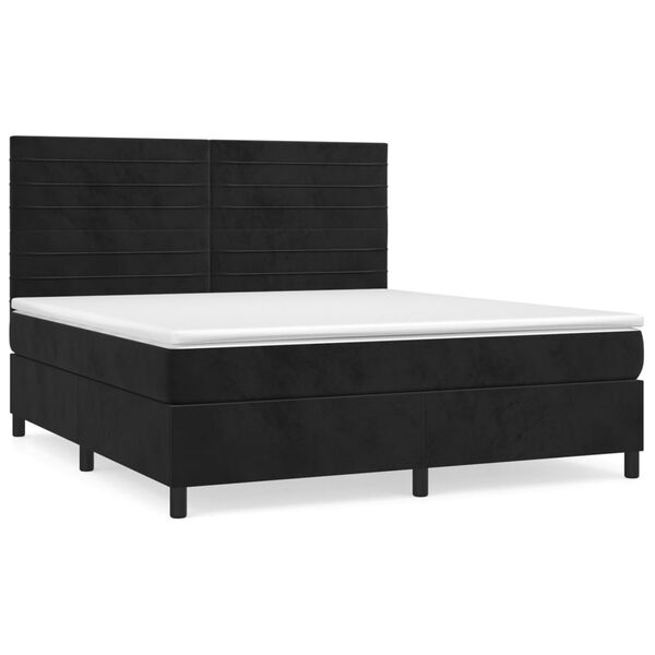 vidaXL Box spring postel s matrac&iacute; čern&aacute; 180x200 cm samet
