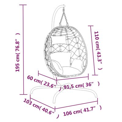 vidaXL Závěsné křeslo vajíčko s poduškou antracitové polyratan a ocel