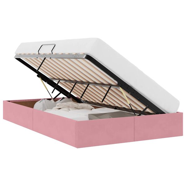 vidaXL Postel s &uacute;ložn&yacute;m prostorem Růžov&aacute; 120 x 200 cm samet