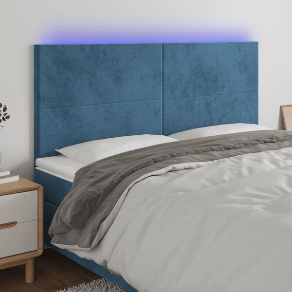 vidaXL Čelo postele s LED tmavě modr&eacute; 160x5x118/128 cm samet