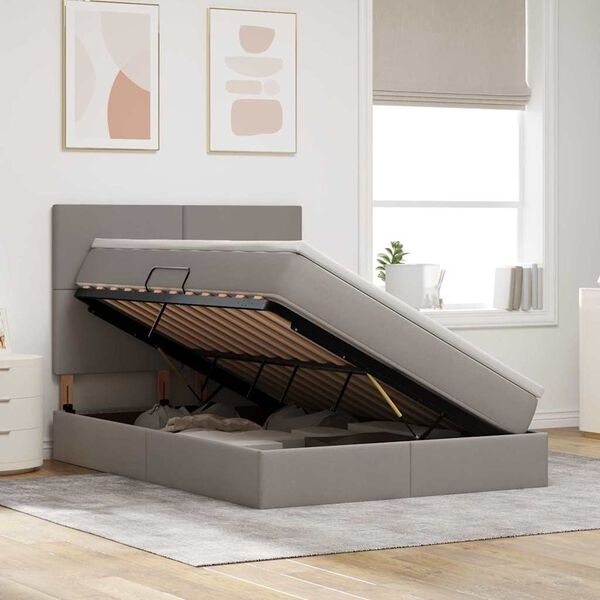 vidaXL Postel s &uacute;ložn&yacute;m prostorem a LED osvětlen&iacute;m Taupe 140 x 200 cm