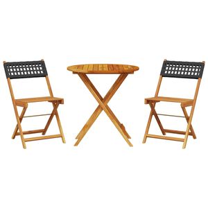 vidaXL 3d&iacute;ln&yacute; bistro set čern&yacute; polyratan a masivn&iacute; dřevo