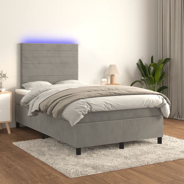 vidaXL Box spring postel s matrac&iacute; a LED světle &scaron;ed&aacute; 120x200 cm samet