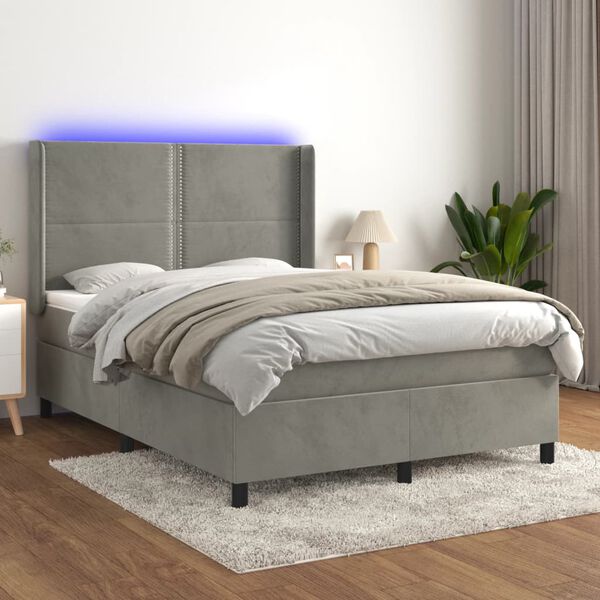 vidaXL Box spring postel s matrac&iacute; a LED světle &scaron;ed&aacute; 140x190 cm samet